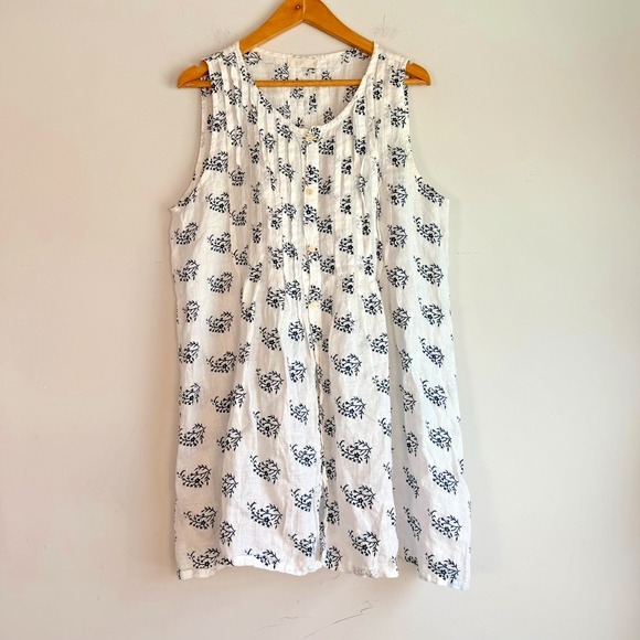 CP Shades Tops - CP Shades Linen Floral Tunic Top Large Botanical Print Boho Coastal Sleeveless